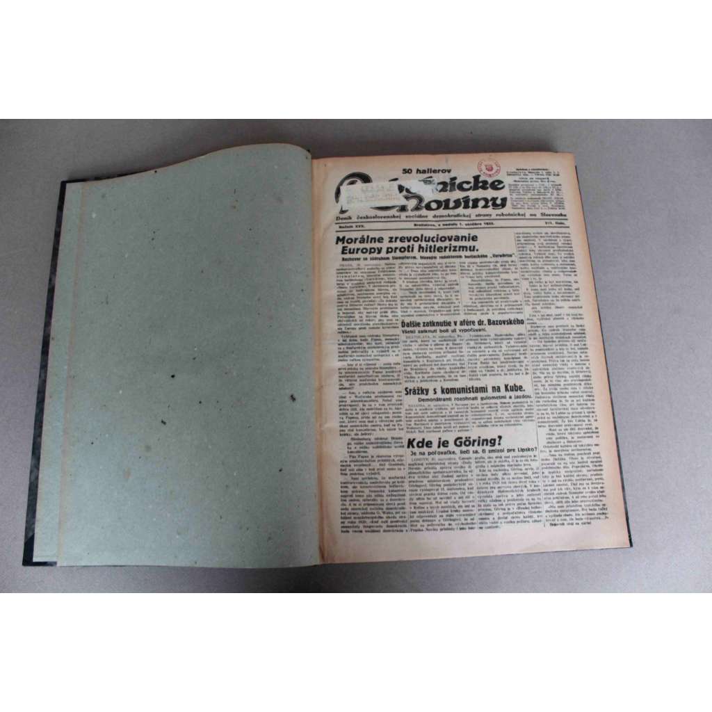 Robotnické noviny 1933, roč. XXX. (říjen-prosinec) (noviny, deník, první republika, Slovensko, mj. T. G. Masaryk o probléme Demokracia a diktatúra, Atentát na Dollfussa, Demokracia sa musí bránit, Nemecká sopka [Hitler], Antonín Švehla zomrel)