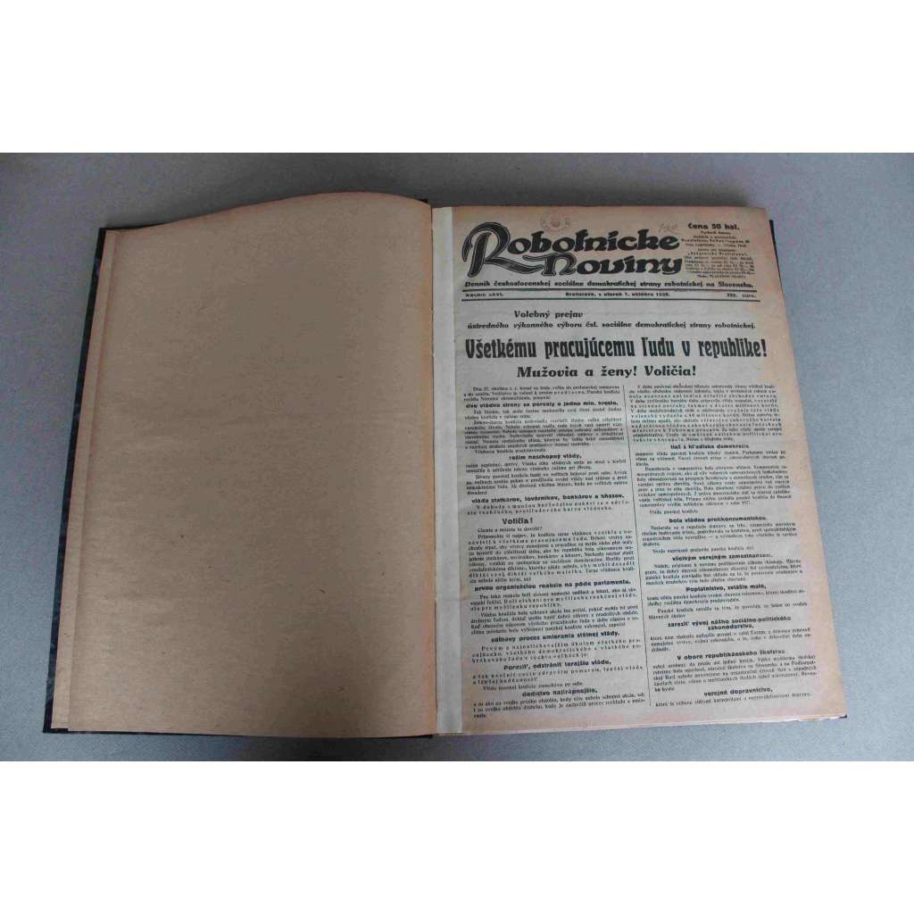 Robotnické noviny 1929, roč. XXV. (říjen-prosinec) (noviny, deník, první republika, Slovensko, mj. Rozsudek v Tukovom procese [Tuka], Šaňo Mach, Tukovci by chceli pre radost Maďarov krvavé volby, Spor o zbytkové statky)