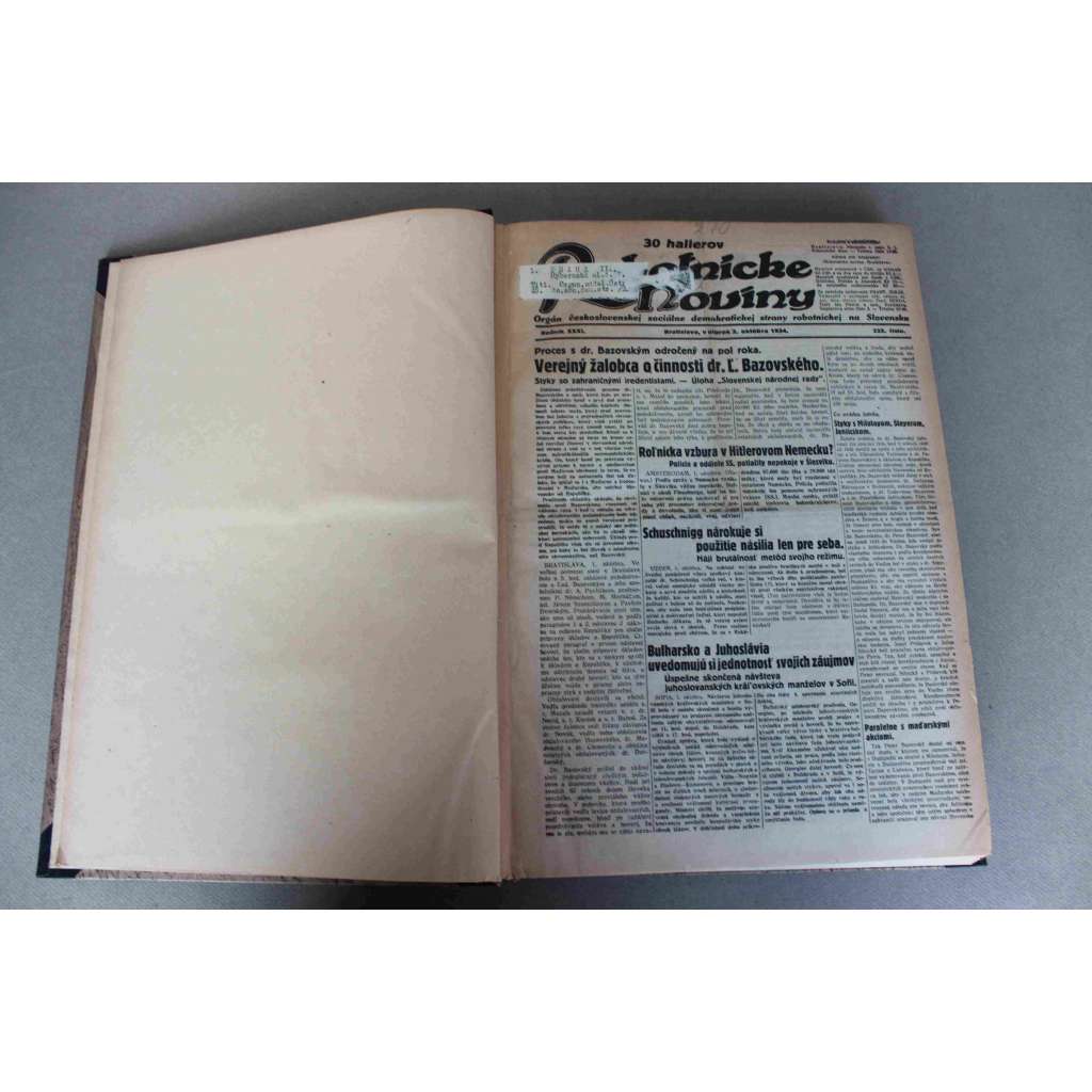 Robotnické noviny 1934, roč. XXXI. (říjen-prosinec) (noviny, deník, první republika, Slovensko, mj.Španielsko v ohni revolúcie, Atentát na krále Alexandra, Poincaré zomrel, Hlinka a Slovák vzájomne sa podvracajú, Moc oddielov SA a SS zlomená)