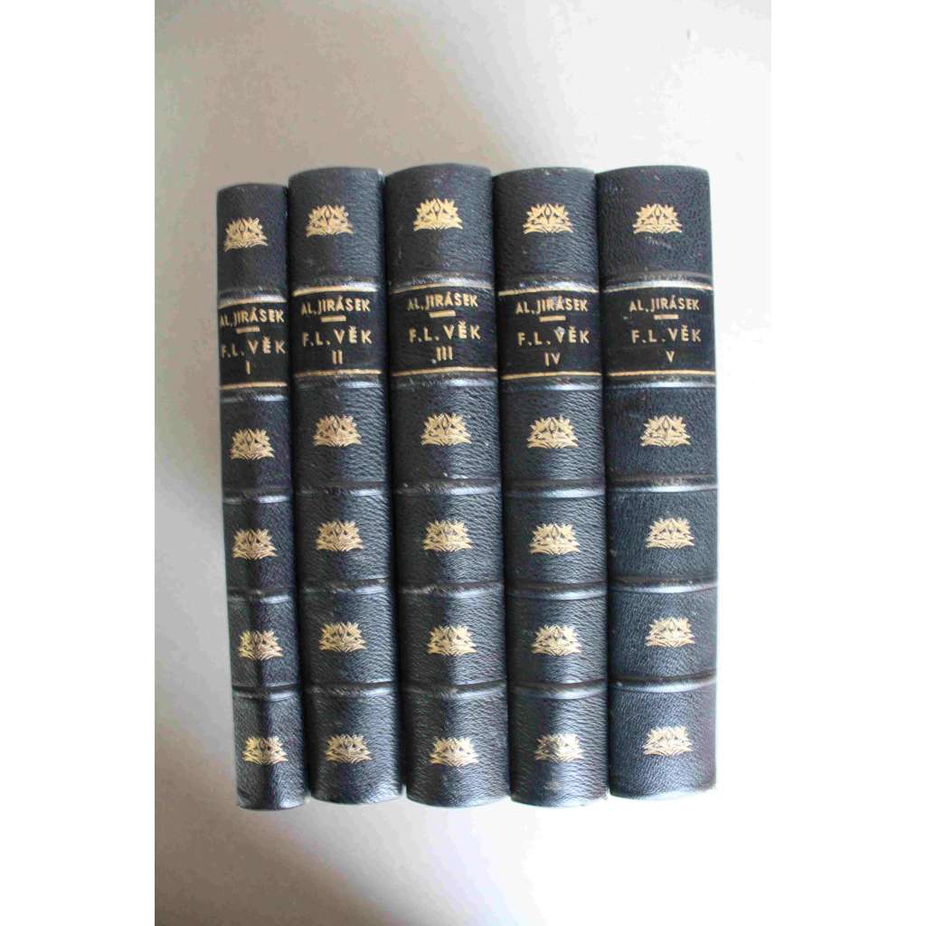 F. L. Věk. Obraz dob našeho národního probuzení. 5 svazků (historický román, národní obrození; polokožená vazba - vazba kůže; ilustrace Adolf Kašpar)