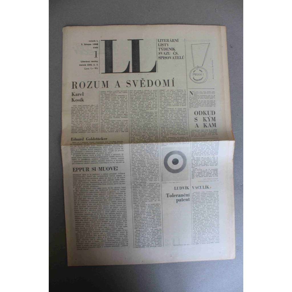Literární listy 1968, roč. I. (týdeník, literatura, politika, mj. P. Pithart - Národní fronta nebo parlament?, R. Kalivoda - Demokratizace a kritické myšlení, Dva tisíce slov, M. Kundera - Malý a velký, I. KLíma - Předsjezdové obavy))