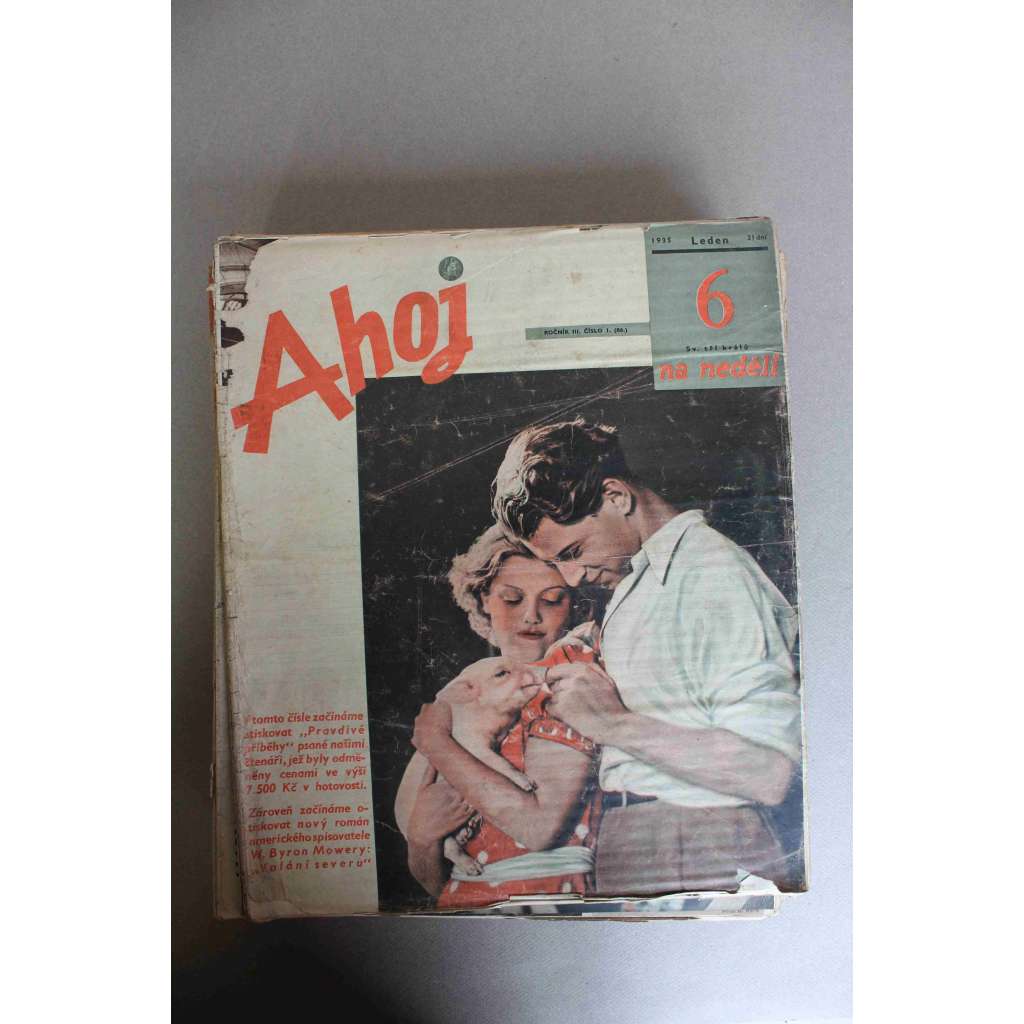 Ahoj na neděli 1935, roč. III. (časopis, beletrie, sport, móda, první republika, mj. Volání severu, Dolarová princezna; Mecenáš z Chicaga [V. Burian], TGM 1850-19935, Tvář z podsvětí [Z. Burian], Škola alpinistů)