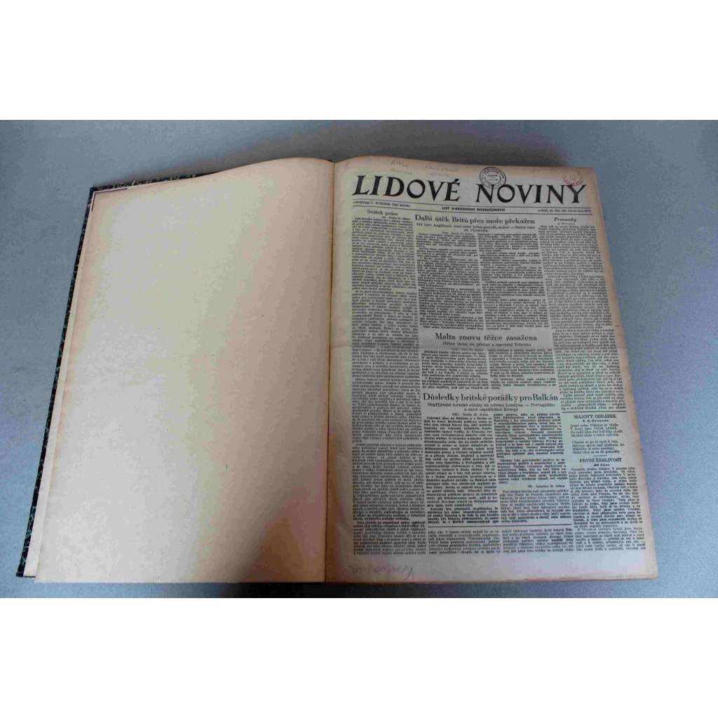 Lidové noviny 1941, roč. 49 (květen-červen) (protektorát, deník, druhá světová válka, mj. Obsazování Řecka dokončeno, Tobruk - Afrikakorps, Vůdcova řeč v říšském sněmu [Hitler], Nálety na Anglii, Kréta, Operace Barbarossa)