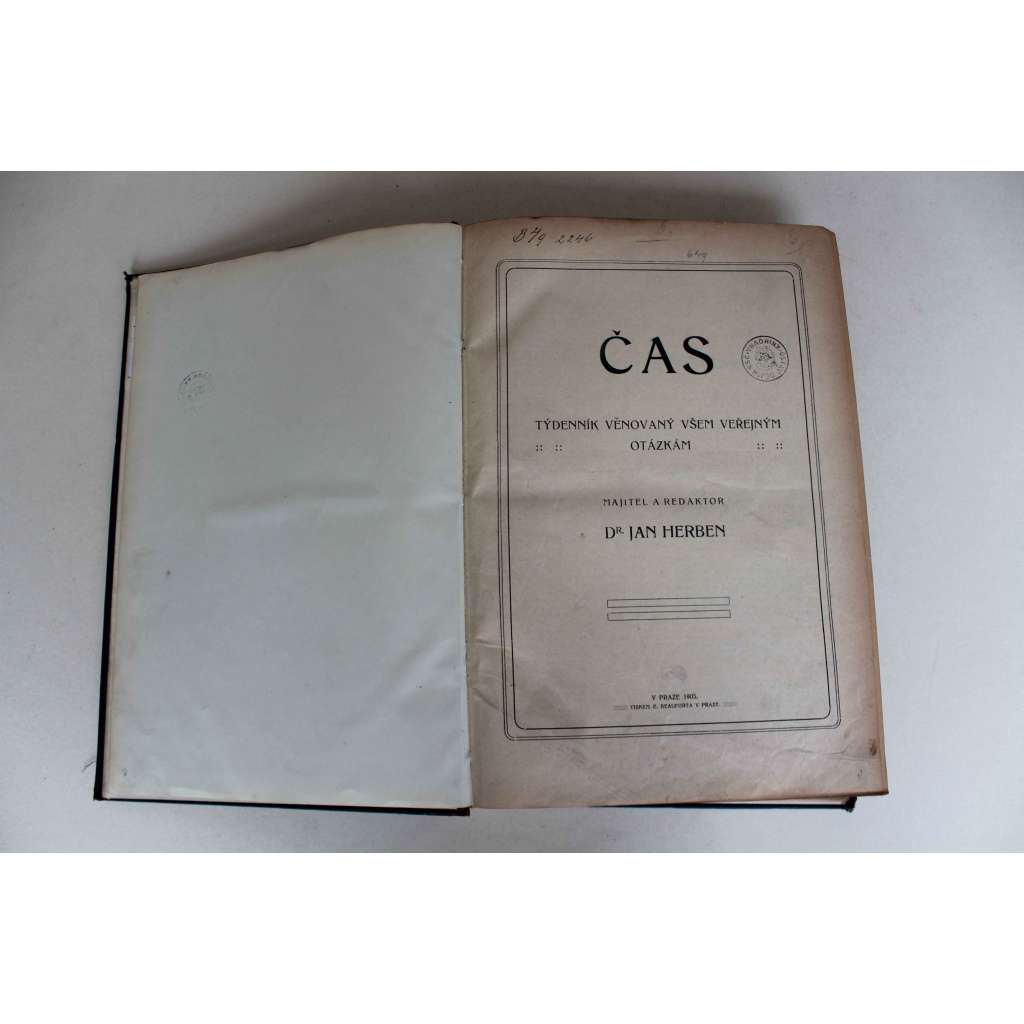 Čas. List věnovaný veřejným otázkám 1905, ročník XVIII noviny, deník realistů - Herben, Masaryk, Cyril Dušek ad., mj. B. Björnson - Psychologický okamžik, T. G. Masaryk - K moravské universitní otázce; J. S. Machar - Petrohrad, Kupkova výstava v Kolíně)