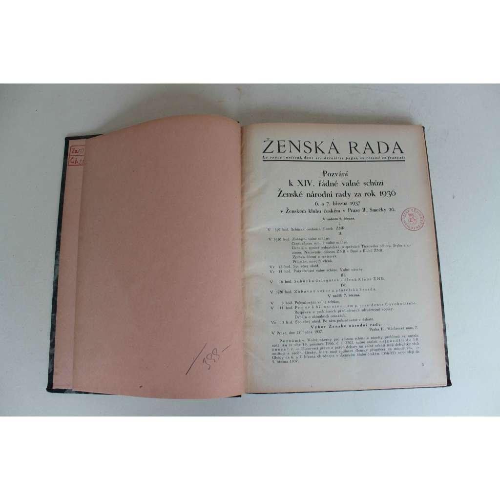 Ženská rada 1937 (časopis, feminismus, ženské hnutí, mj. F. F. Plamínková - Náš úkol v parlamentě; Neznámá tvář Boženy Němcové, K úmrtí Renáty Tyršové, O Masarykově Sociální otázce; Nový pražský primátor Petr Zenkl) Ženská rada 1937 (časopis, feminismus, ženské hnutí, mj. F. F. Plamínková - Náš úkol v parlamentě; Neznámá tvář Boženy Němcové, K úmrtí Renáty Tyršové, O Masarykově Sociální otázce; Nový pražský primátor Petr Zenkl)