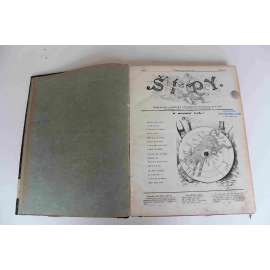 Šípy. Satiricko-politický obrázkový týdenník pro lid 1896-1897, roč. X (časopis, humor, politika, karikatura, mj. Mladočeši, Machar, Badeni, Jak my Němce utiskujeme!, Obrácená biblická historie s Jonášem)