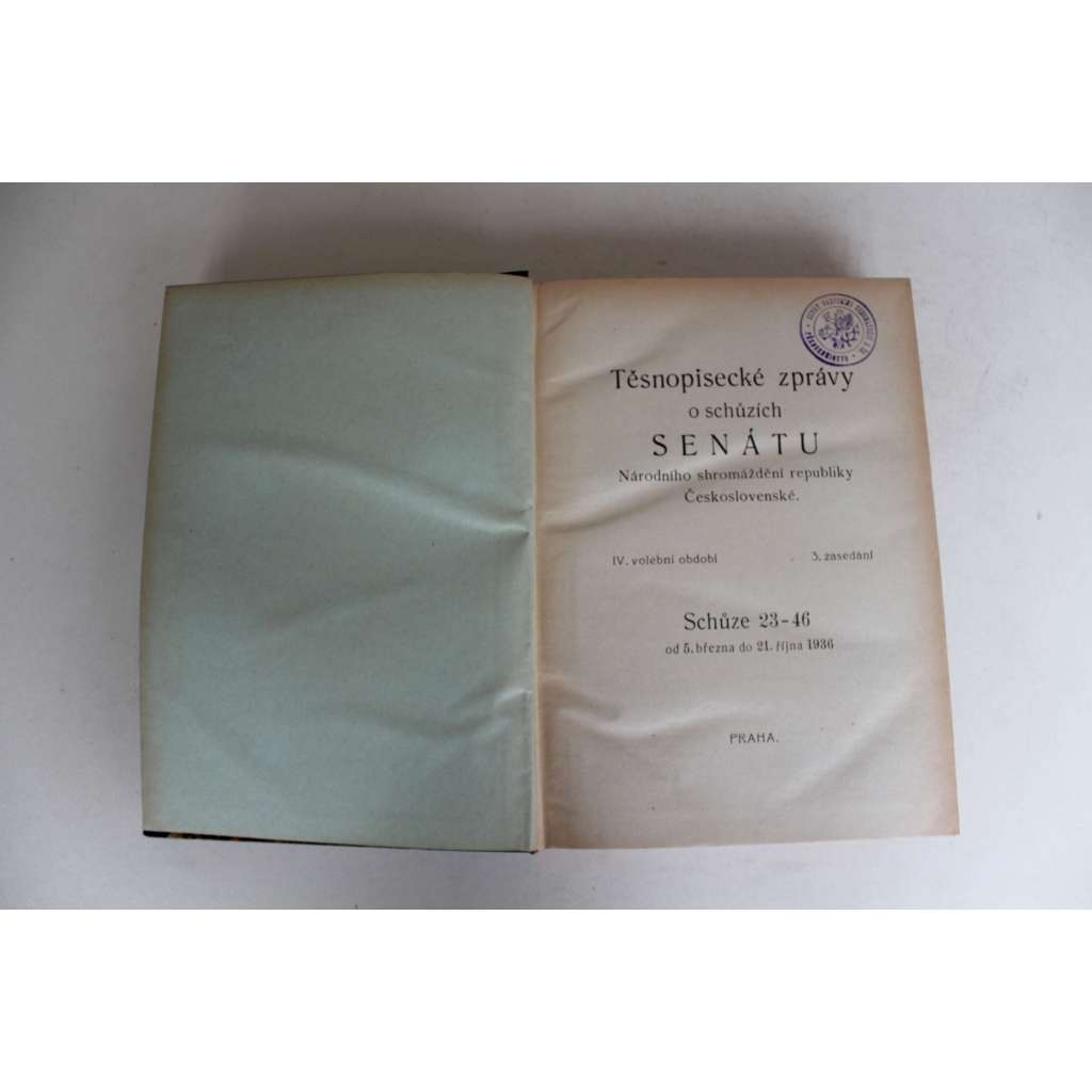 Těsnopisecké zprávy o schůzích senátu Národního shromáždění republiky Československé 1936. Schůze 23-46 (senát, první republika, tisky, zákony; polokožená vazba - vazba kůže)