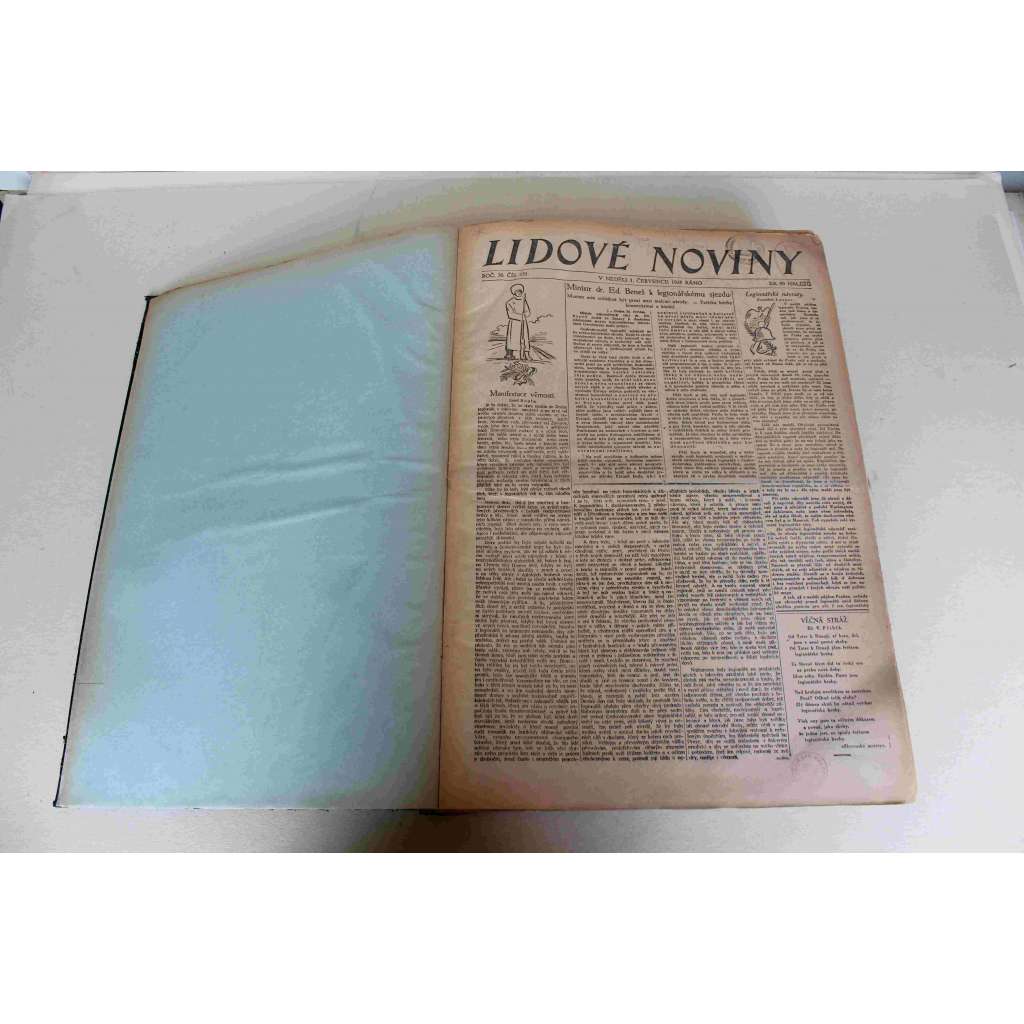 Lidové noviny 1928, roč. 36 (červenec-září) (deník, první republika, mj. Jubilejní výstava v Brně, Sokolské dny v Prostějově a Olomouci, J. Hejda - duch obchodních smluv, Nobileho expedice, Amundsen úmrtí)