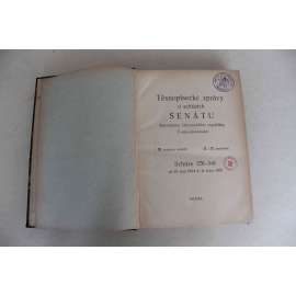 Těsnopisné zprávy o schůzích senátu Národního shromáždění republiky Československé 1934-1935. Schůze 276- 301 (senát, první republika, tisky, zákony, mj. Posmrtné vzpomínky na krále Alexandra I., rozpočet ČSR; polokožená vazba - vazba kůže)
