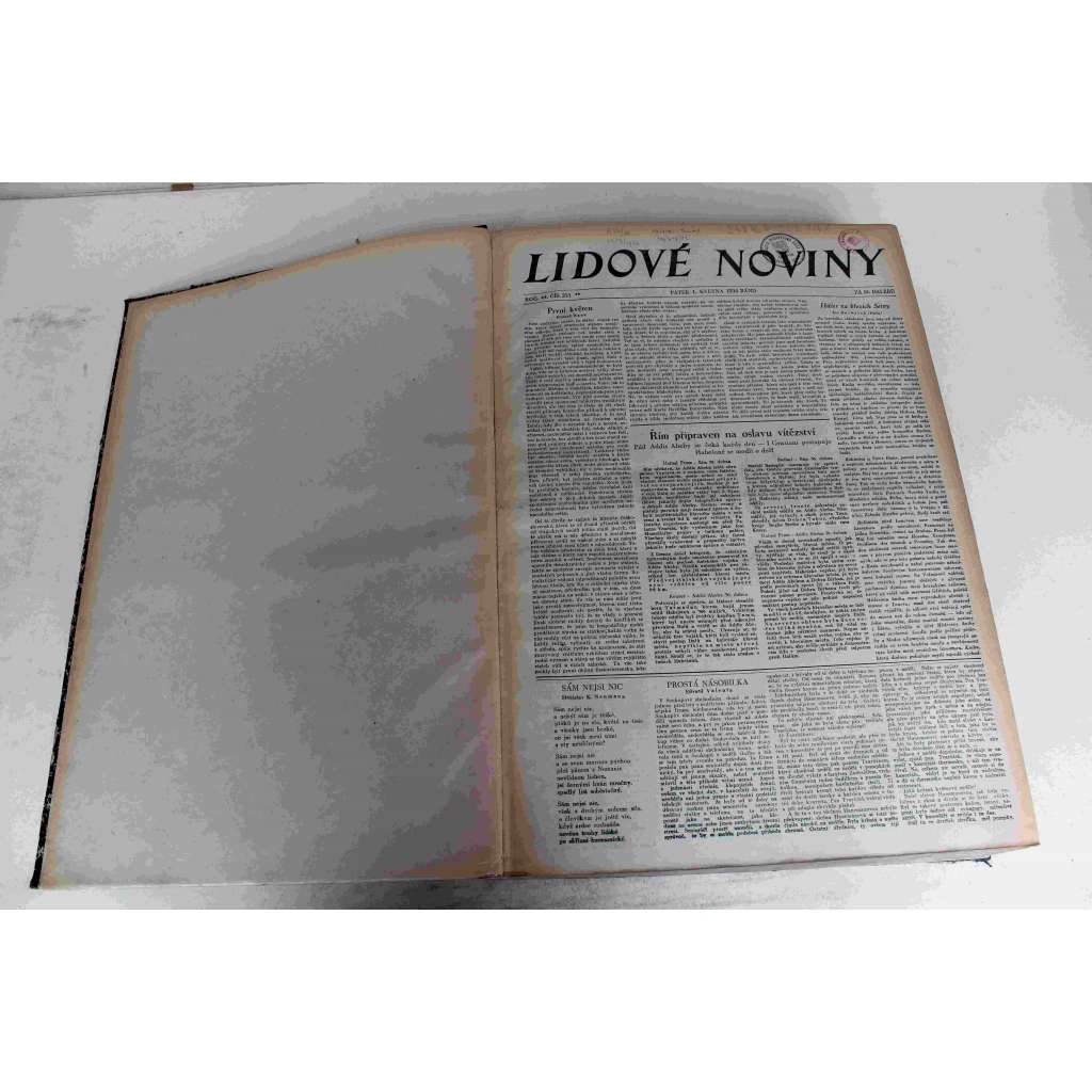 Lidové noviny 1936, roč. 44 (květen-červen) (deník, první republika, mj. E. Bass - první květen, Addis Abeba bude bombardována?, Poražená Habeš [Mussolini], Britský dotazník Německu [Hitler], Slovenská strela, Beneš - Morava)