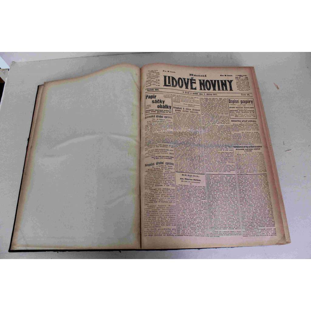 Lidové noviny 1917, roč. 25 (duben-červen) (deník, první světová válka, mj. Svržení cara Mikuláše II., Amerika se rozhodla pro válku, Ponorková válka, U Arrasu a Remeše, Jak padl Bagdad, Vládní krise, Tanky)