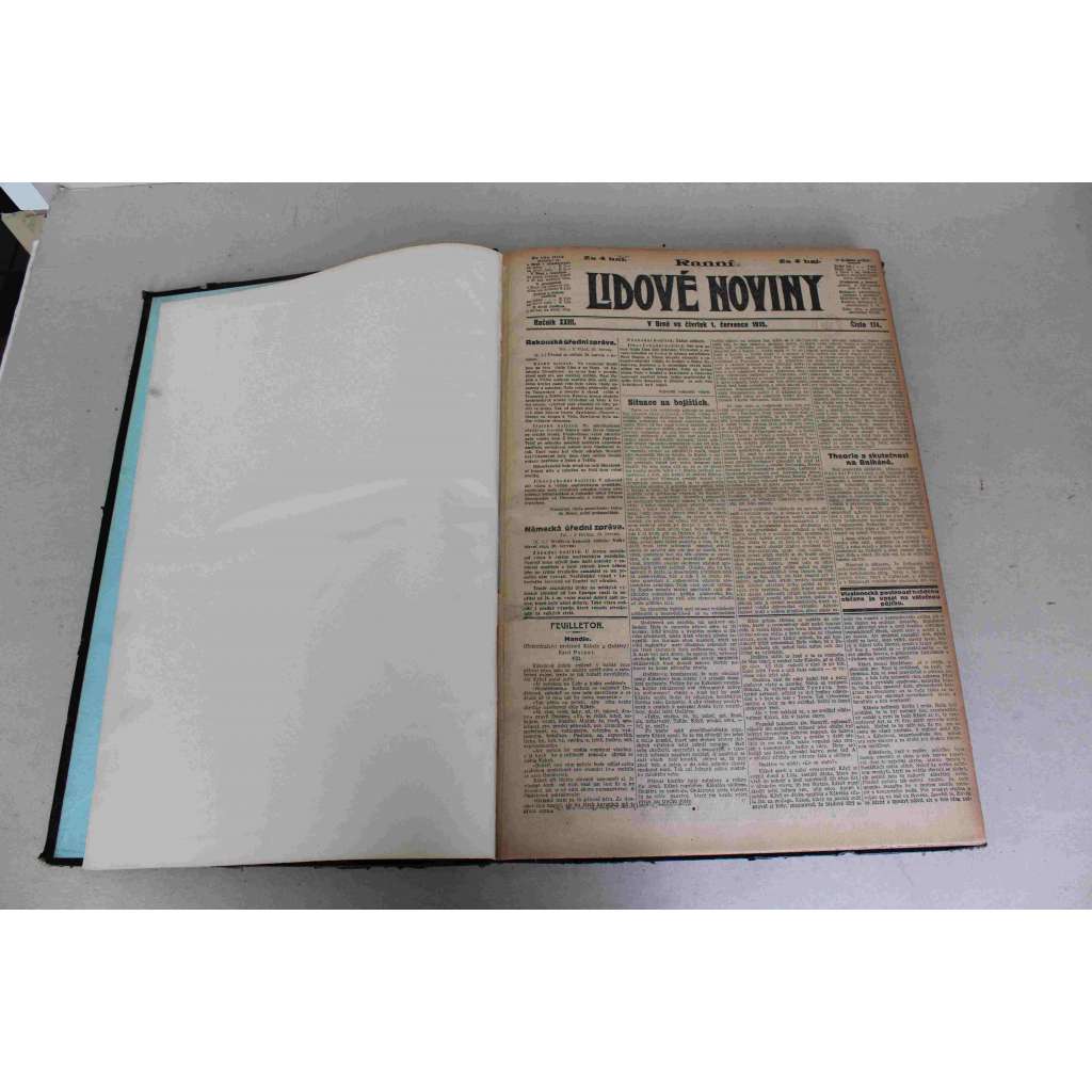Lidové noviny 1915, roč. 23 (červenec-srpen) (deník, první světová válka, mj. Blud a lež války, Bulharsko a Řecko, Válka s Itálií, Dardanely, 1415-1915 Poslední den Husův, Ruský ústup, O ruské Polsko)