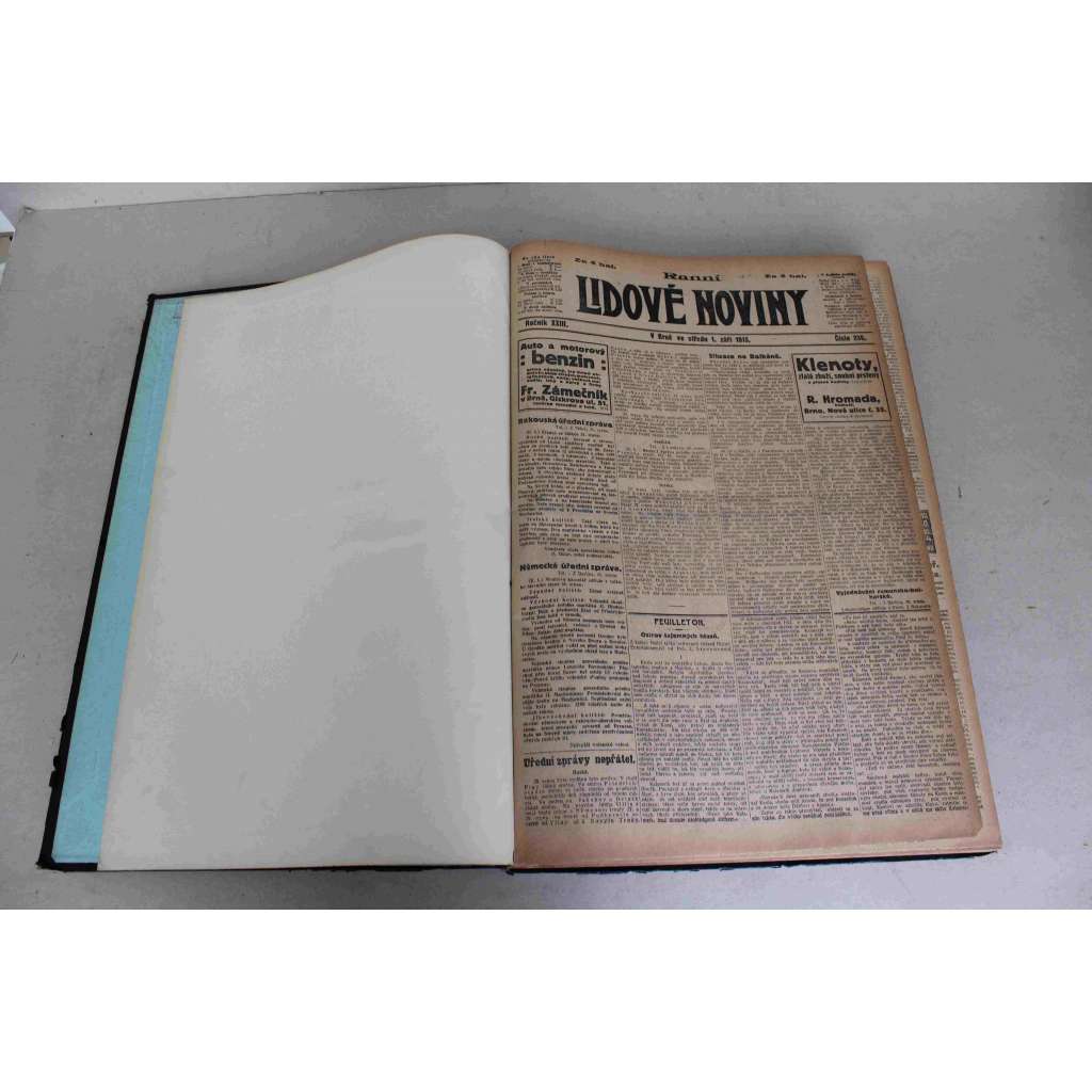 Lidové noviny 1915, roč. 23 (září-říjen) (deník, první světová válka, mj. Na Soči, Z ruského bojiště, Galipoli, Boj proti letcům, Ruský nápor v Haliči, Remeš, Válka srbsko-bulharská)
