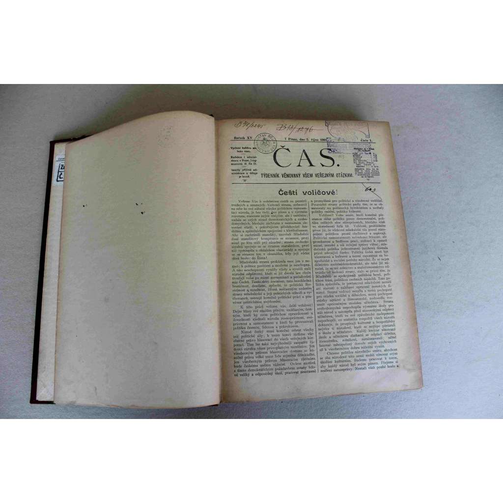 Čas. List věnovaný veřejným otázkám 1901-1902, roč. XV. [noviny, deník realistů - Herben, Masaryk, Cyril Dušek ad., mj. Moderní architektura [Otto Wagner], Tycho Brahe, Němci v severní Americe, Joža Úprka, Prof. Masaryk ve Spoj. Státech)