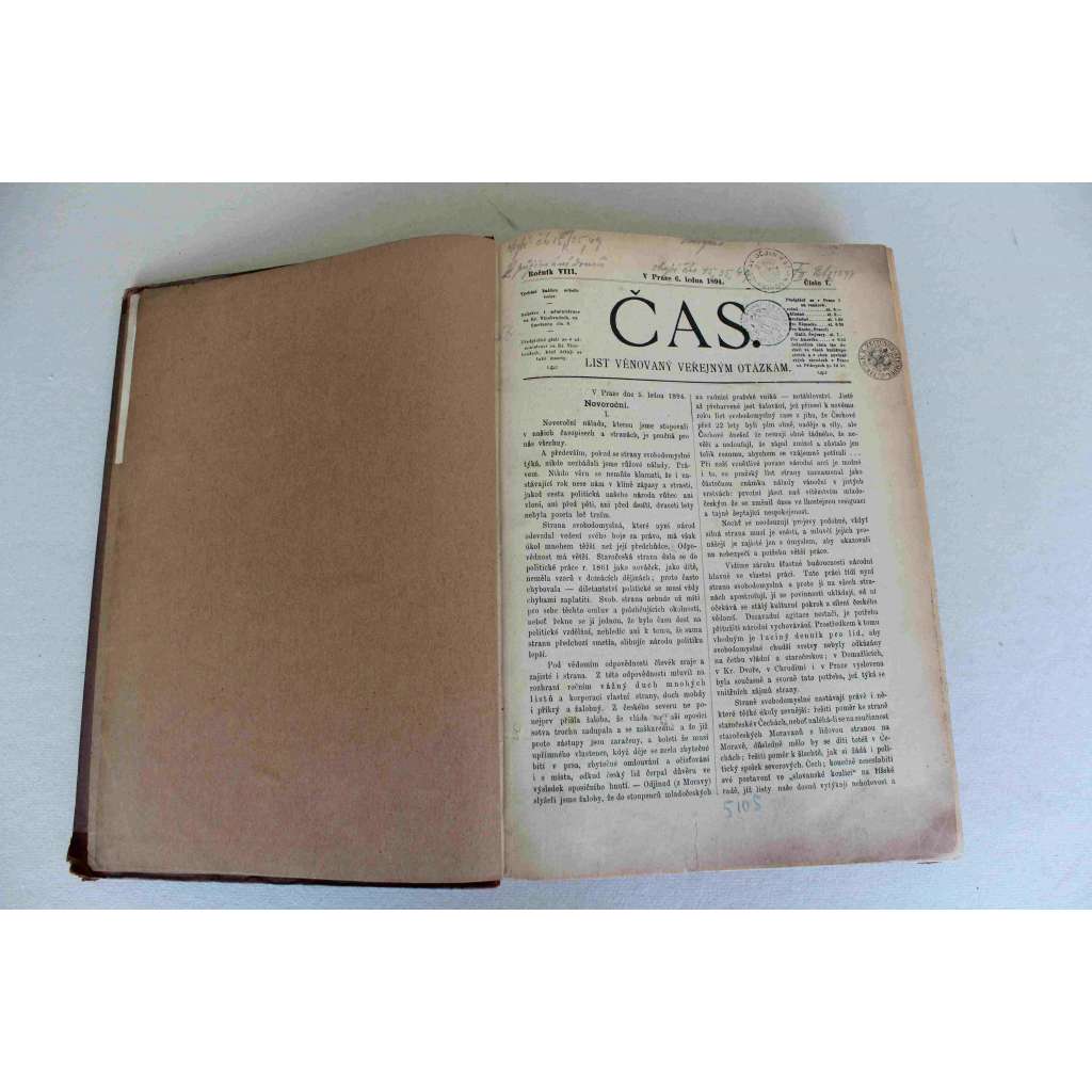 Čas. List věnovaný veřejným otázkám 1894, ročník VIII (noviny, deník realistů - Herben, Masaryk, Cyril Dušek ad., mj. Naše záložny, F. L. věk - Jirásek, Literární hnutí v Norsku [Ibsen, Björnson, Hamsun], Matice Česká, Sionismus)