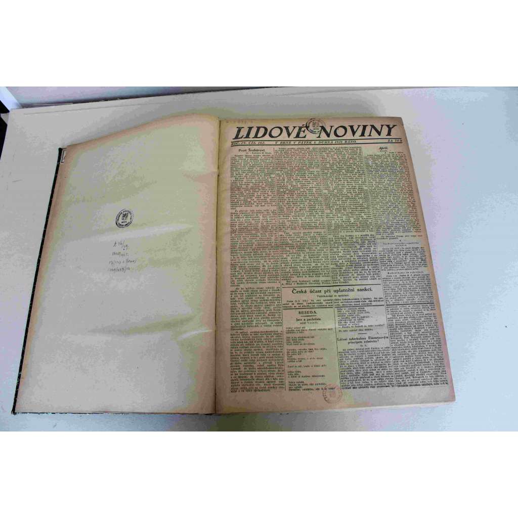 Lidové noviny 1921, roč. 29 (duben-červen) (deník, první republika, mj. Brněnské výstavy, Konec Karlova dobrodružství [císař Karel I.], Čapek - RUR, Napoleon Bonaparte 5.5.1821; Sbližování Česko-polské, Vleklá krise)