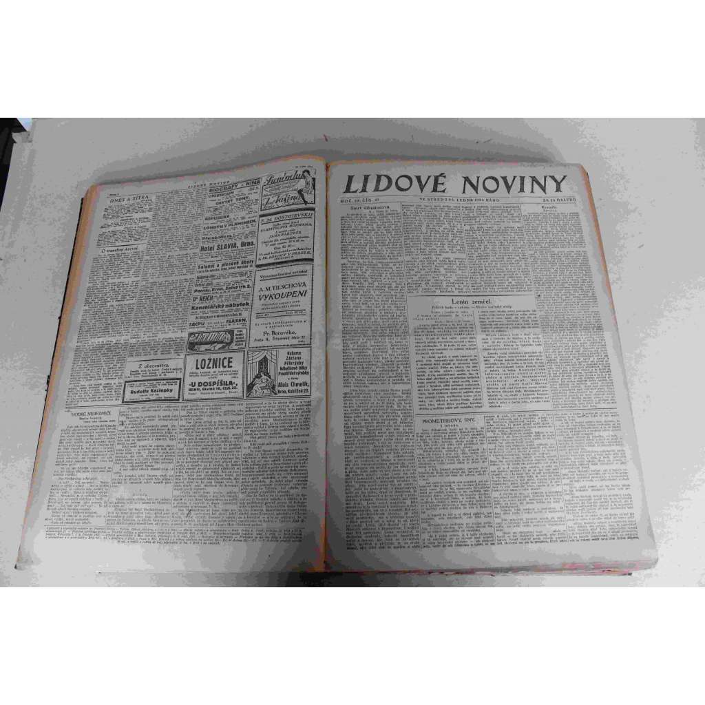 Lidové noviny 1924, roč. 32 (leden-březen) (deník, první republika, mj. Lenin zemřel, Lex Hodža, ČSR- francouzská úmluva, ČSR a Rusko, Pozemková reforma, Pomalé Brno, Štěchovická přehrada, Volby Podkarpatská Rus)