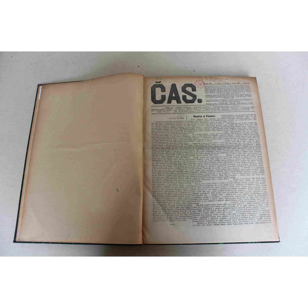 Čas. List věnovaný veřejným otázkám 1912, roč. XXVI (únor) (noviny, deník realistů - Herben, Masaryk, Cyril Dušek ad., mj. Rusko a Finsko, Německé umění v Čechách, Válka Itálie s Tureckem, Moravské sněmování, Benešov, Plzeňští Němci)