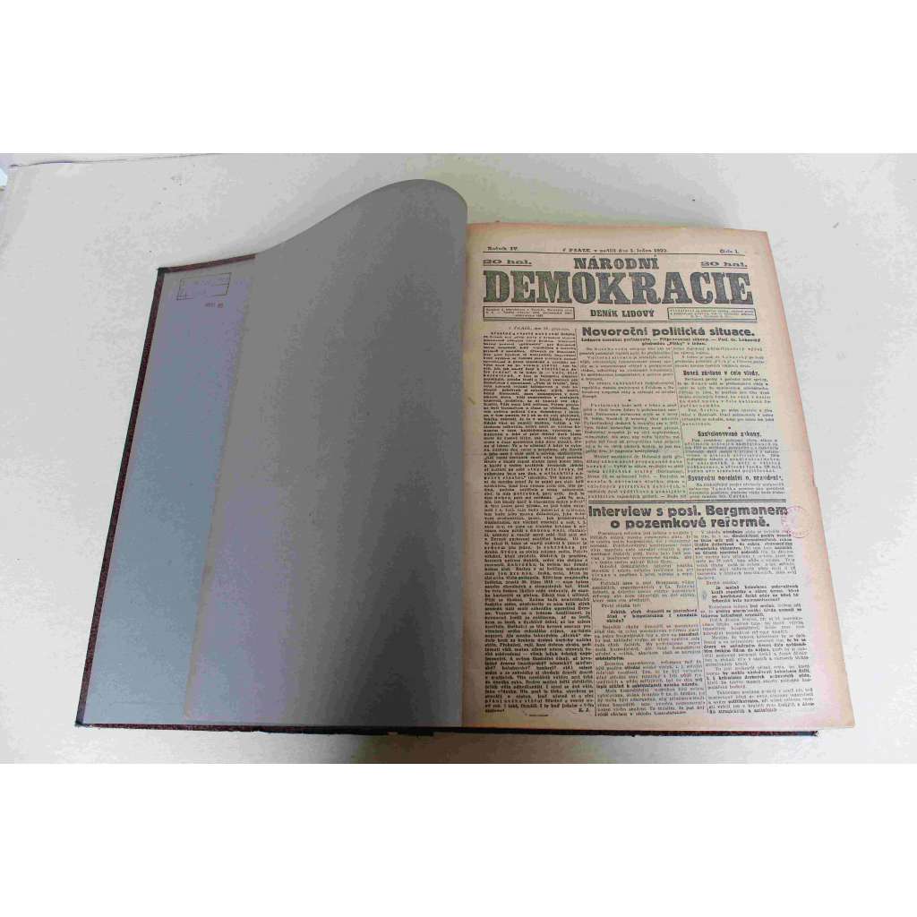 Národní demokracie 1922, roč. IV. (leden-červen) (noviny, deník, první republika, mj. Pozemková reforma, Trocký chce v r. 1922 rozšířiti hranice bolševictví, Irsko-anglické vyrovnání, Javořinu za Polský Těšín?, Volba nového papeže Pius XI.)