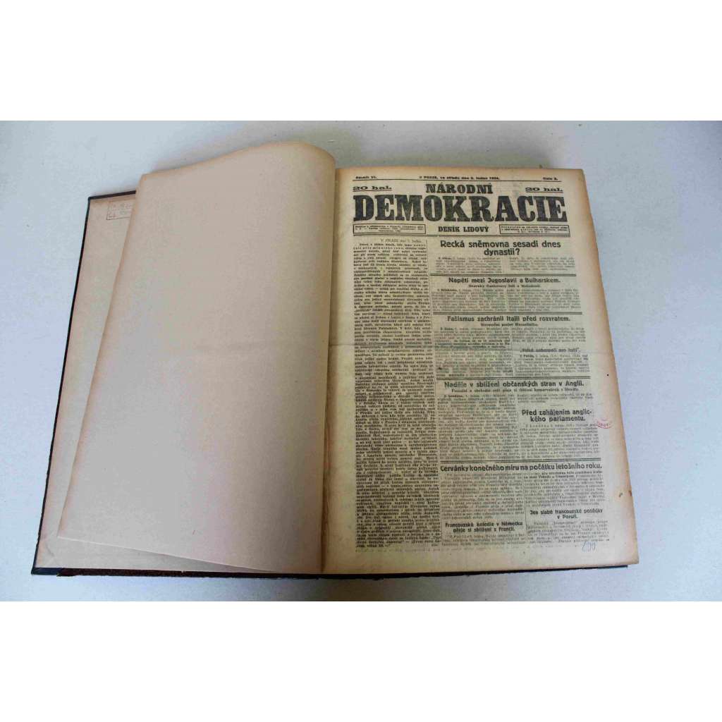 Národní demokracie 1924, roč. VI. (leden-červen) (noviny, deník, první republika, mj. 5. 1. 1923 [Rašín], Lenin mrtev, Nový rudý car bude zvolen v sobotu, Řecko bude republikou, První výročí ČSR ústavy, Podkarpatská Rus, Wilson zemřel)