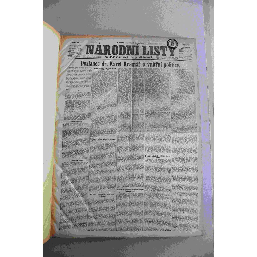 Národní listy 1922, roč. 62 (květen-červen) (noviny, deník, první republika, mj. O Karlu Habsburkovi, Janovská konference, F. Duša - Smutná země, Němci a sověty, Řec K. Kramáře v Kralupech, Reparační komise, Finanční krise Rakouska)