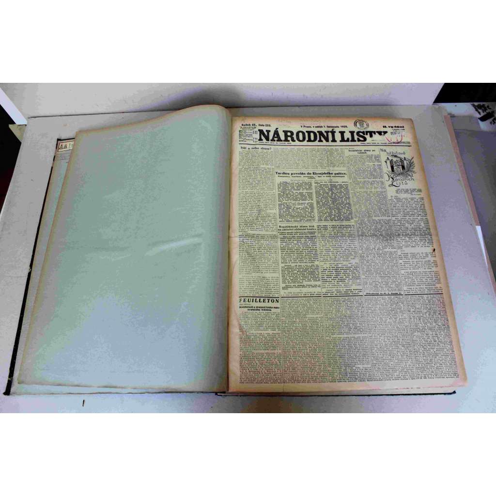 Národní listy 1929, roč. 69 (listopad-prosinec) (noviny, deník, první republika, mj. Měnový zákon, Čsl. národní demokracie -poslanci [Hajn, Kramář], Krise dosud trvá, Jihlava, Lindberghovo tajemné letadlo, Kolínsko, Stavba budovy Mánesa)