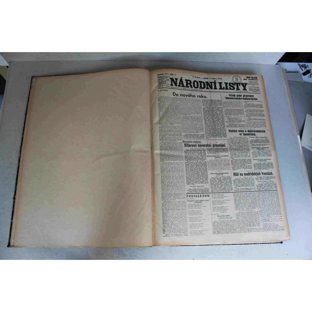 Národní listy 1937, roč. 77 (leden-březen) (noviny, deník, první republika, mj. Německo buduje opevnění proti Polsku, Franco - útok u Madridu, Čtyři leta vlády Hitlerovy, Francie hrozí Italii, Times proti Henleinovým útokům na republiku)