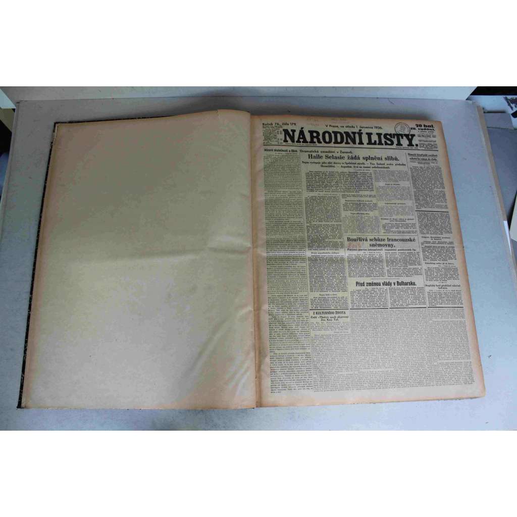 Národní listy 1936, roč. 76 (červeec-září) (noviny, deník, první republika, mj. Gdansko a Polsko, ČSR ruší sankce proti Italii, Hitler uzná neodvislost Rakouska, Schuschnigg se sejde s Hitlerem, Povstalci před Madridem [Franco], Prudké boje [Španělsko])