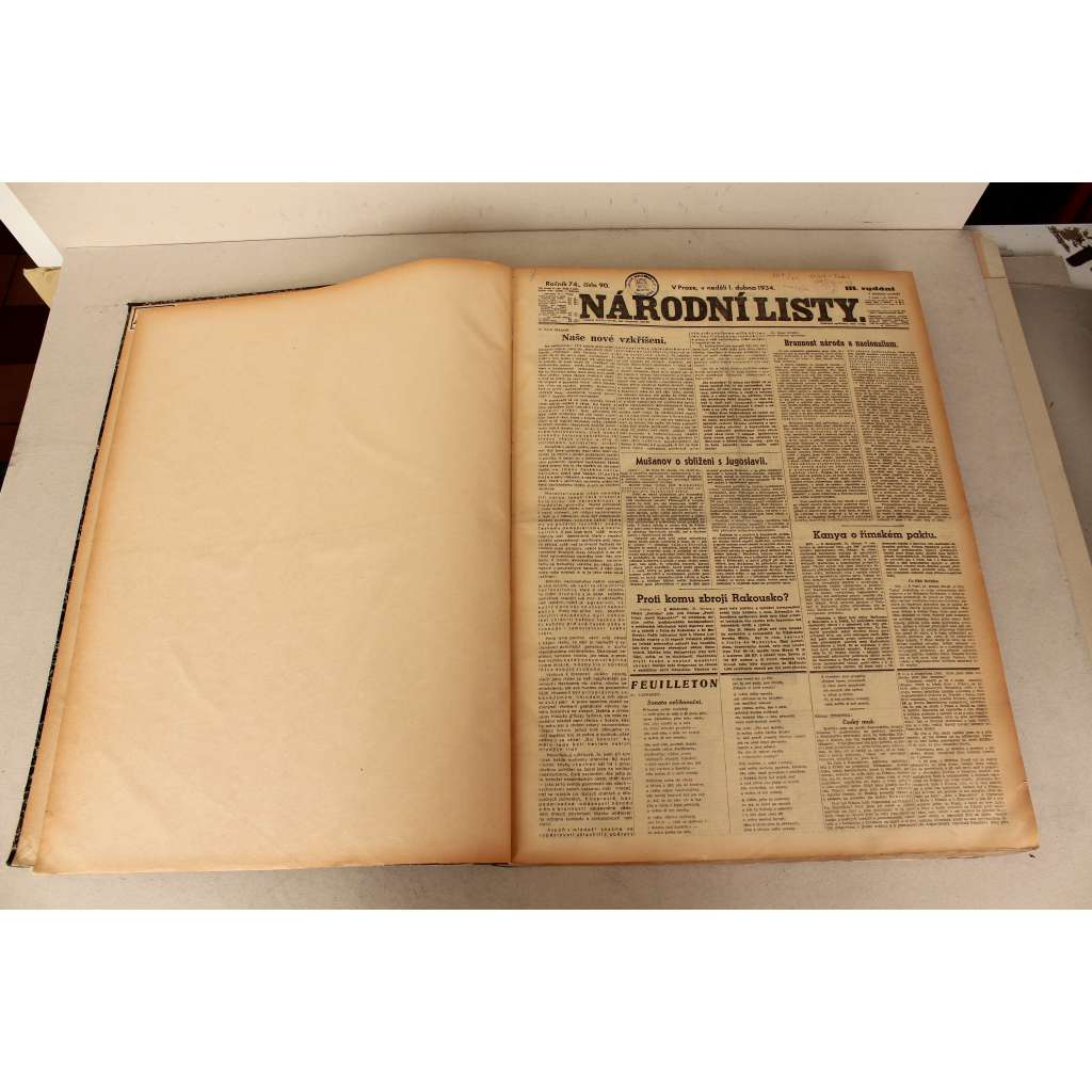 Národní listy 1934, roč. 74 (duben-červen) (noviny, deník, první republika, mj. Opevněná Francie, Nebezpečí z naší politiky soběstačnosti, Hrabě Špork, Hitler přestavuje Německo, Poláci a my, Je tomu 15 let..[Štefánik], Bitva u Lipan)