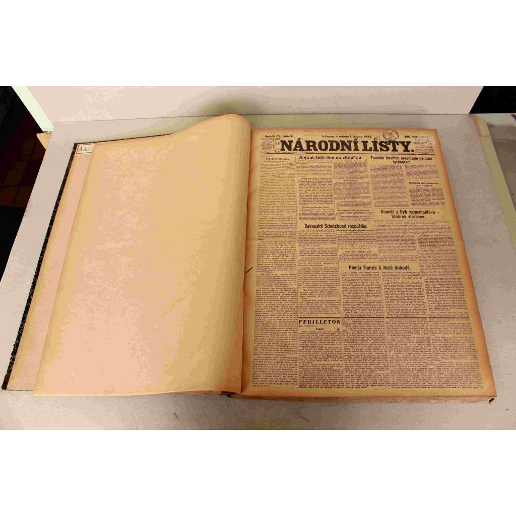 Národní listy 1933, roč. 73 (duben-červen) (noviny, deník, první republika, mj. Bojkot židů den na zkoušku [Hitler], Včerejší mobilisace proti židům [Křišťálová noc], Mussolini, Zrušení prohibice [USA], Hitler centralisuje Německo, Lužice v nové bouři)