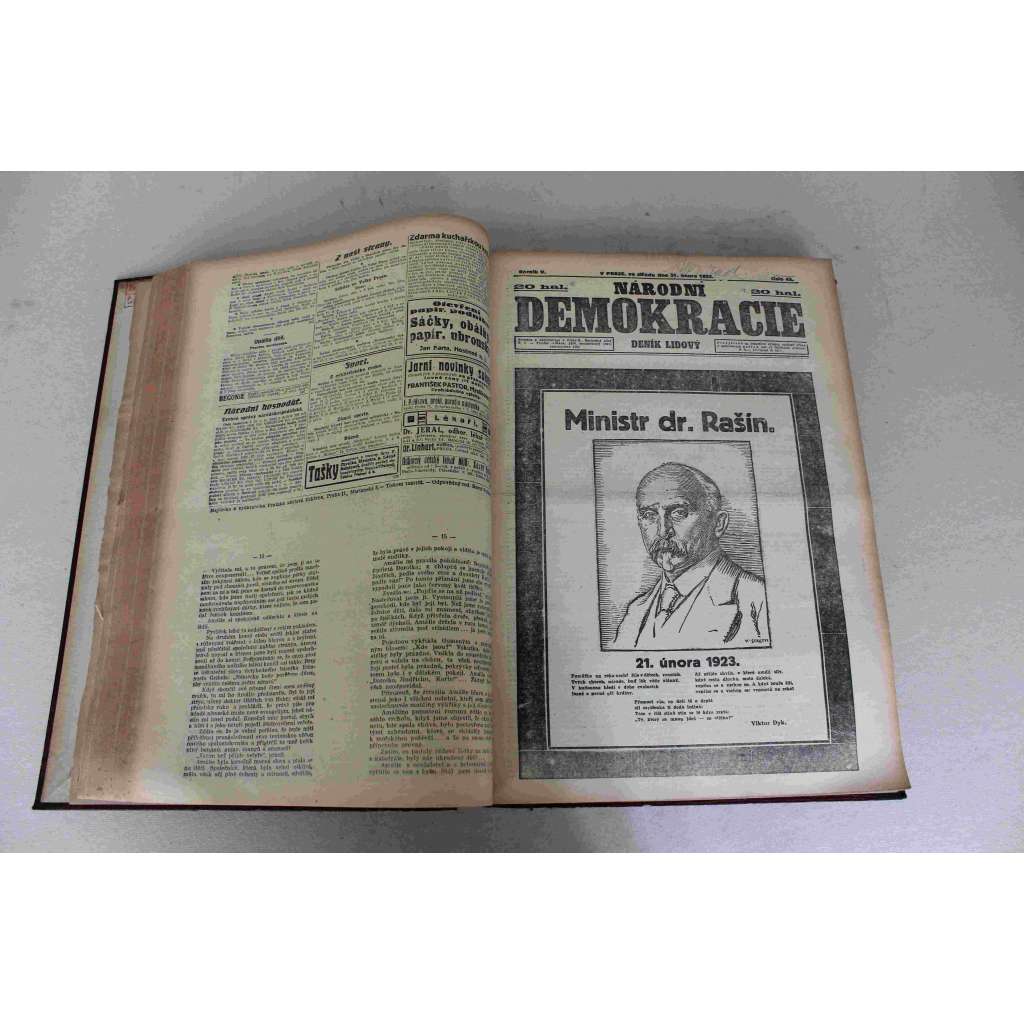 Národní demokracie 1923, roč. V. (leden-červen) (noviny, deník, první republika, mj. Alois Rašín úmrtí, Lenin umírá, Legionáři bojovali za národní stát, Německo na ústupu, Naši vojáci omylem překročili bavorské hranice, Bavorsko chystá převrat)