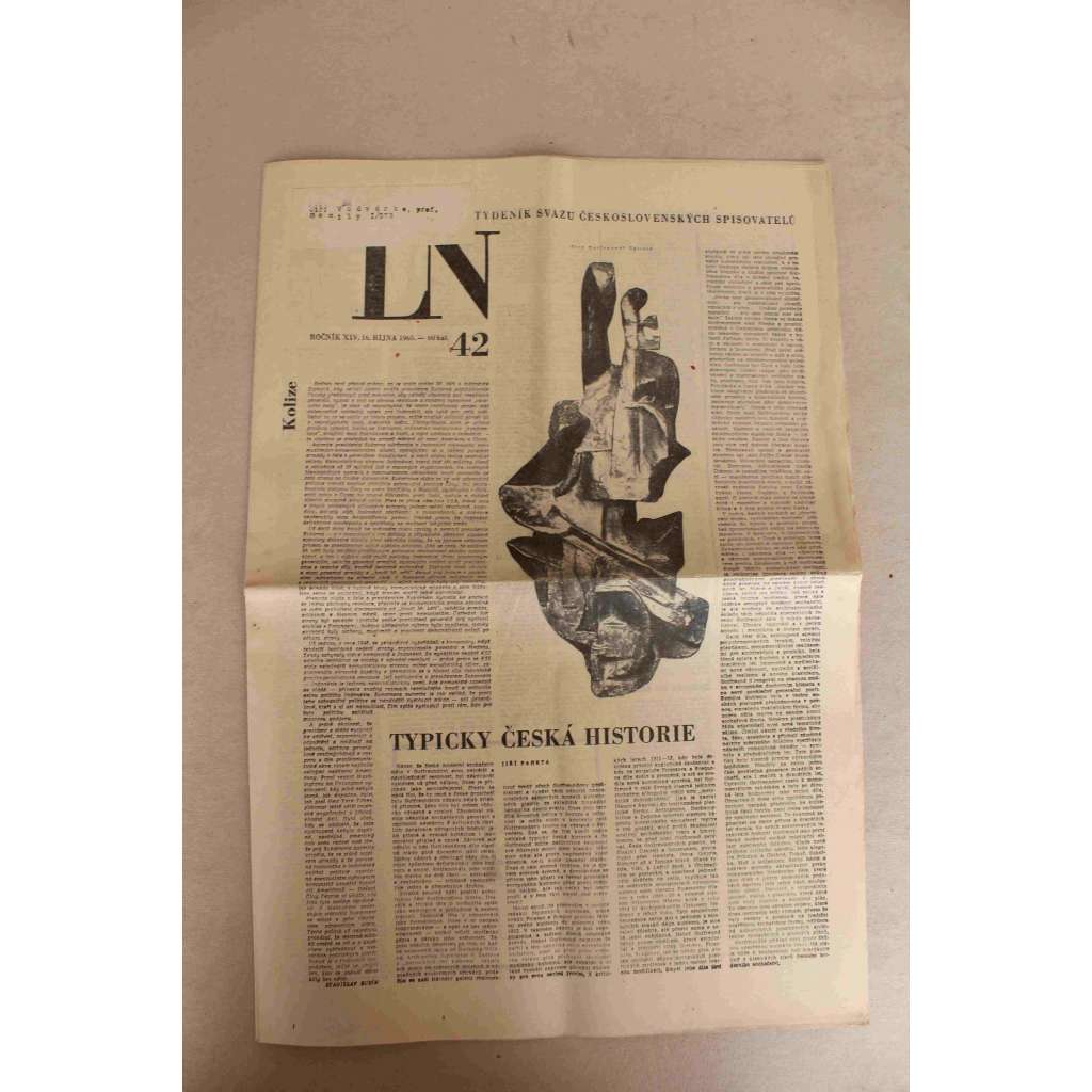 Literární noviny 1965, roč. XIV. (týdeník, literatura, kultura, umění, mj. j. Padrta - Typicky česká historie; M. Jankovič - Spor o Švejka?, Avantgarda znovu aktuální; G. Grass - Řeč o samozřejmém; K. Wagenbach - Který Zámek je Kafkův [Kafka])