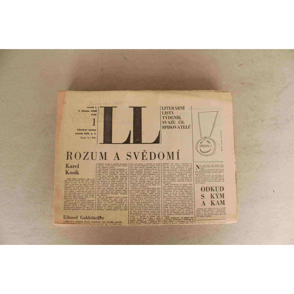 Literární listy 1968, roč. I. (týdeník, literatura, politika, mj. P. Pithart - Národní fronta nebo parlament?, R. Kalivoda - Demokratizace a kritické myšlení, Dva tisíce slov, M. Kundera - Malý a velký, I. Klíma - Předsjezdové obavy)