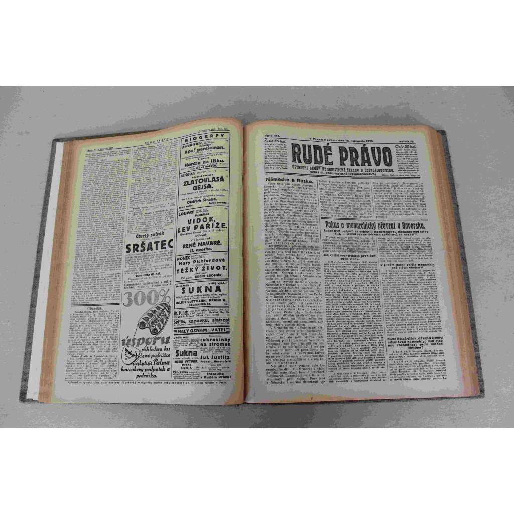 Rudé právo 1923, roč. IV. (listopad-prosinec) (noviny, první republika, komunismus, mj. Pokus o monarchistický převrat v Bavorsku [Pivní puč - Adolf Hitler], Revoluční vření v Německu, Ven s korupční lihovou aférou!, Projev Mussoliniho)