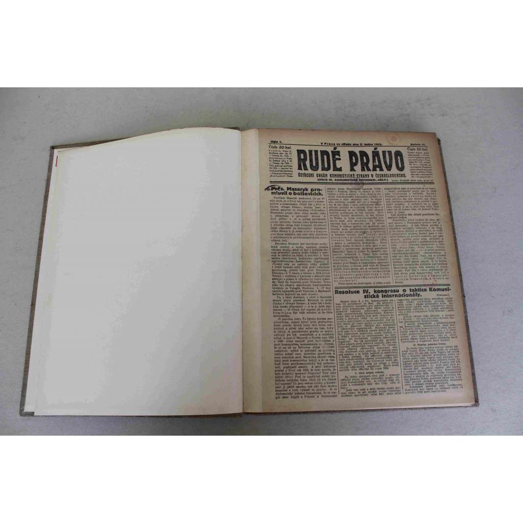 Rudé právo 1923, roč. IV. (leden-únor) (noviny, první republika, komunismus, mj. Atentát - Rašín, Demagogie s mrtvým drem Rašínem, Masaryk promluvil o bolševictví, Situace v Poruří, Prvý řádný sjezd KSČ)
