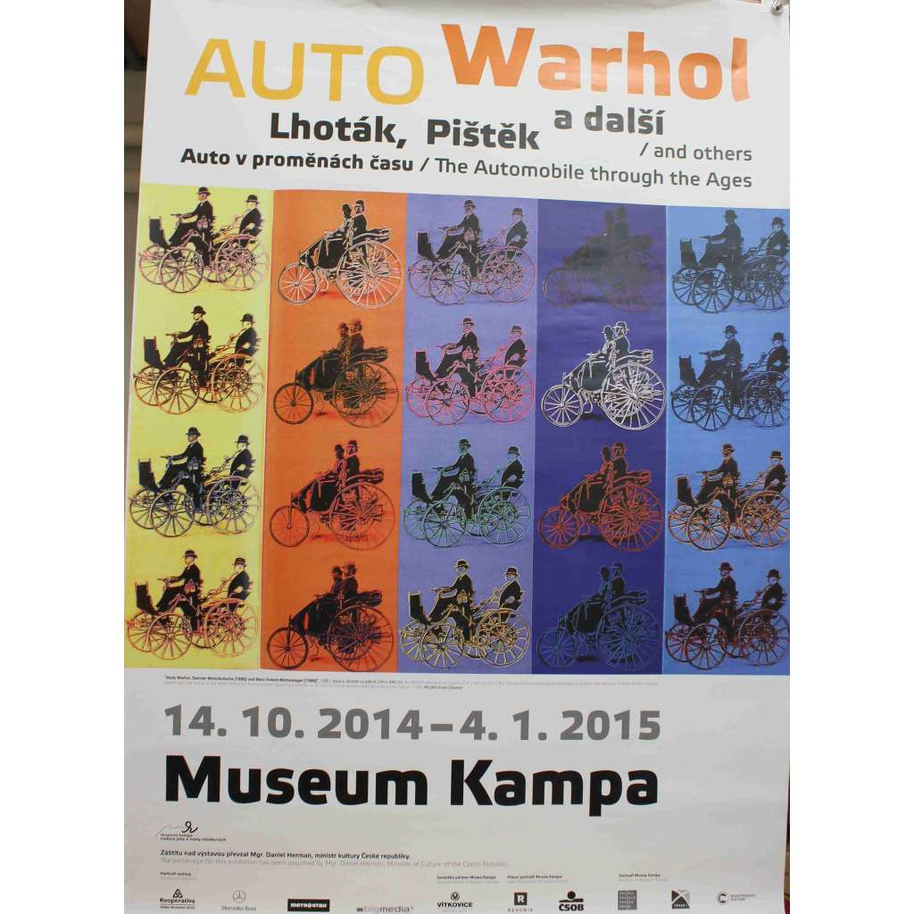 Auto v proměnách času. Warhol, Lhoták, Pištěk a další (výstavní plakát, pop art, malířství, Andy Warhol, Kamil Lhoták, Theodor Pištěk; Museum Kampa)