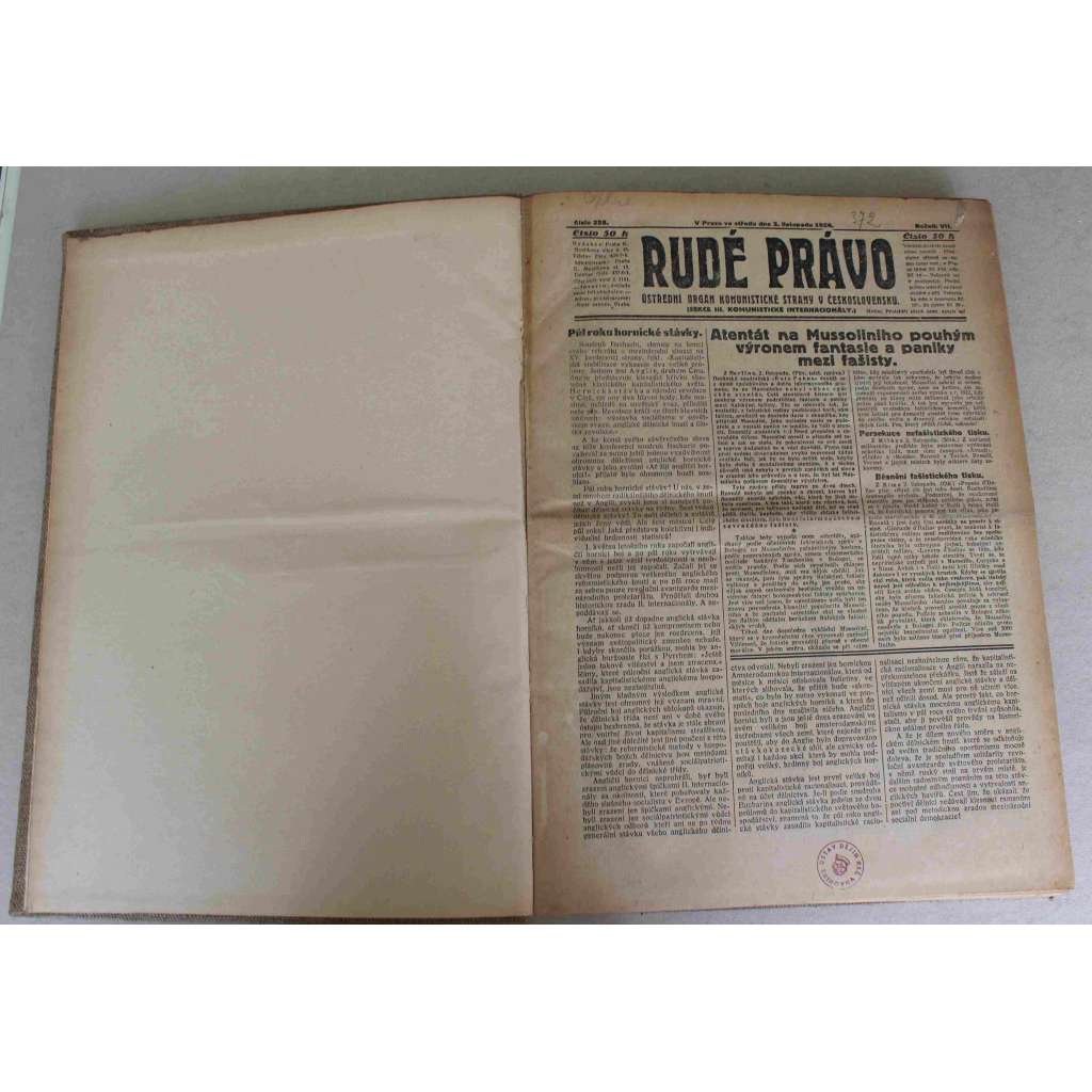 Rudé právo 1926, roč. VII. (listopad-prosinec) (noviny, první republika, komunismus, mj. Deváté výročí VŘSR, Švehlovy metody, Sodruh L. B. Krasin mrtev, Jednotná fronta dělnictva na postupu!, Trocký)