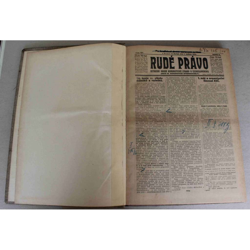 Rudé právo 1924, roč. V. (květen-červen) (noviny, první republika, komunismus, mj. 1. máj, Pracovat a šetřit!, Proti válce, Lenin o otázce národnostní, Podváděný Masaryk, Po Poincaréově demisi)