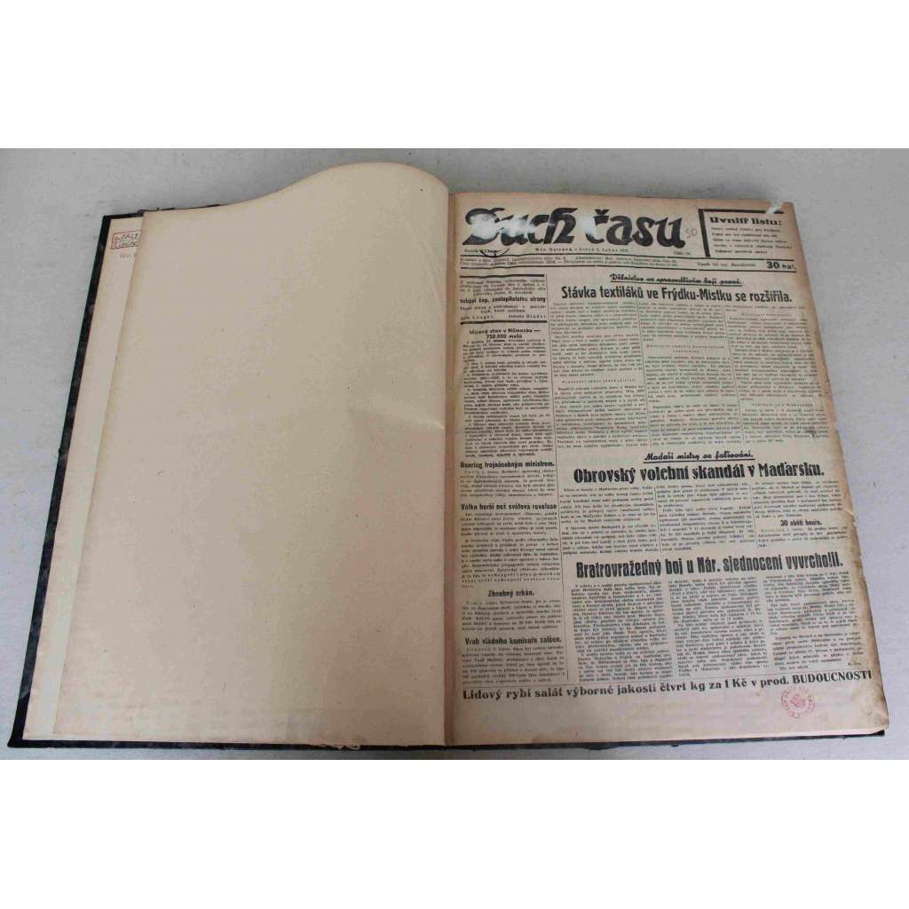 Duch času 1935, roč. XXXVII. (noviny, první republika, Ostravsko, mj. Goering ohlašuje připojení Gdanska, Dohoda Francie a ČSR s Ruskem, Kde vzalo Německo peníze na zbrojení?, Henleinovci operují s tendenční mapou)