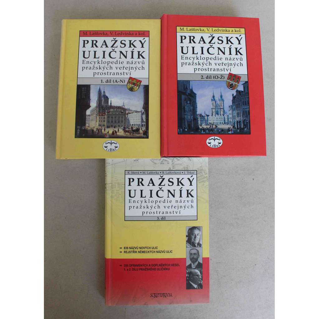 Pražský uličník. Encyklopedie názvů pražských veřejných prostranství 3 svazky A-N, O-Ž (Praha, historická geografie, názvy ulic)