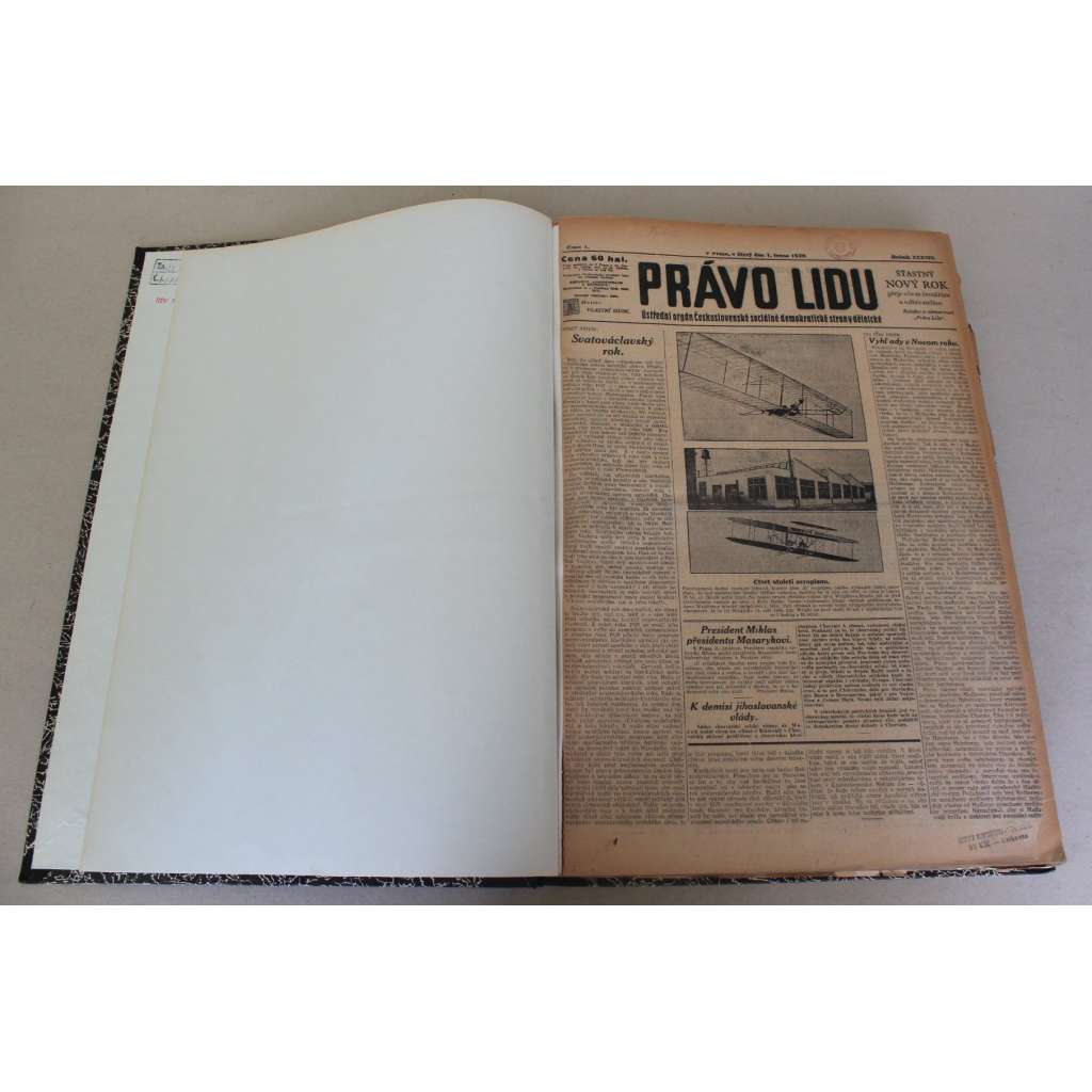 Právo lidu 1929, roč. XXXVIII (leden) (noviny, deník, první republika, sociální demokracie, mj. Svatováclavský rok, Německo hladce platilo reparace, Tuka zatčen, Mussolini prorokuje válku za šest let, Profesor Einstein, Lawrence odvelen z Afghánistánu)