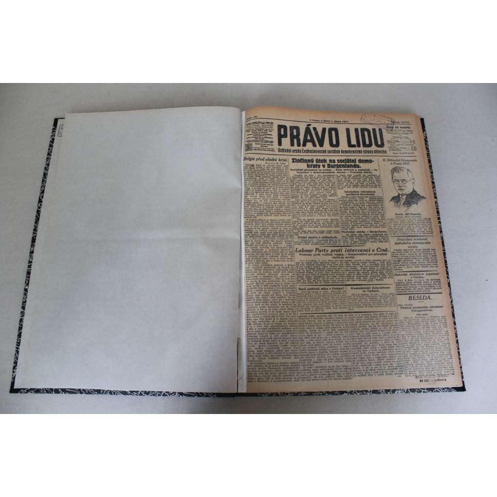 Právo lidu 1927, roč. XXXVI. (únor) (noviny, deník, první republika, sociální demokracie, mj. Dělnická Olympiada 1927, Edison 80 let stár, Podkarpatská Rus protestuje proti přeložení hlavního města, Zemětřesení Jugoslavie)