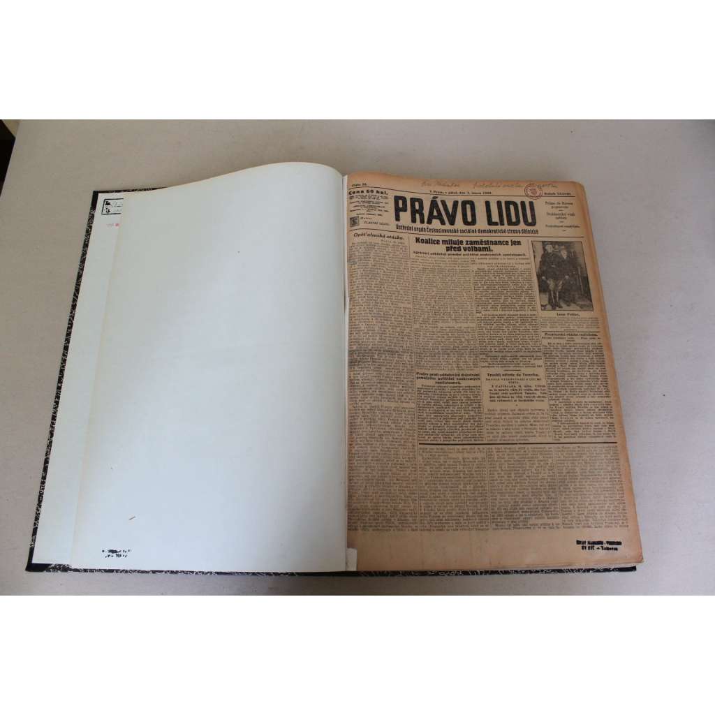 Právo lidu 1929, roč. XXXVIII (únor) (noviny, deník, první republika, sociální demokracie, mj. Trockij odjede do Turecka, Udržal nástupcem Švehlovým, Hugo Salus zemřel, Vraždící mrazy, Zkáza Maroldovy "Bitvy u Lipan")