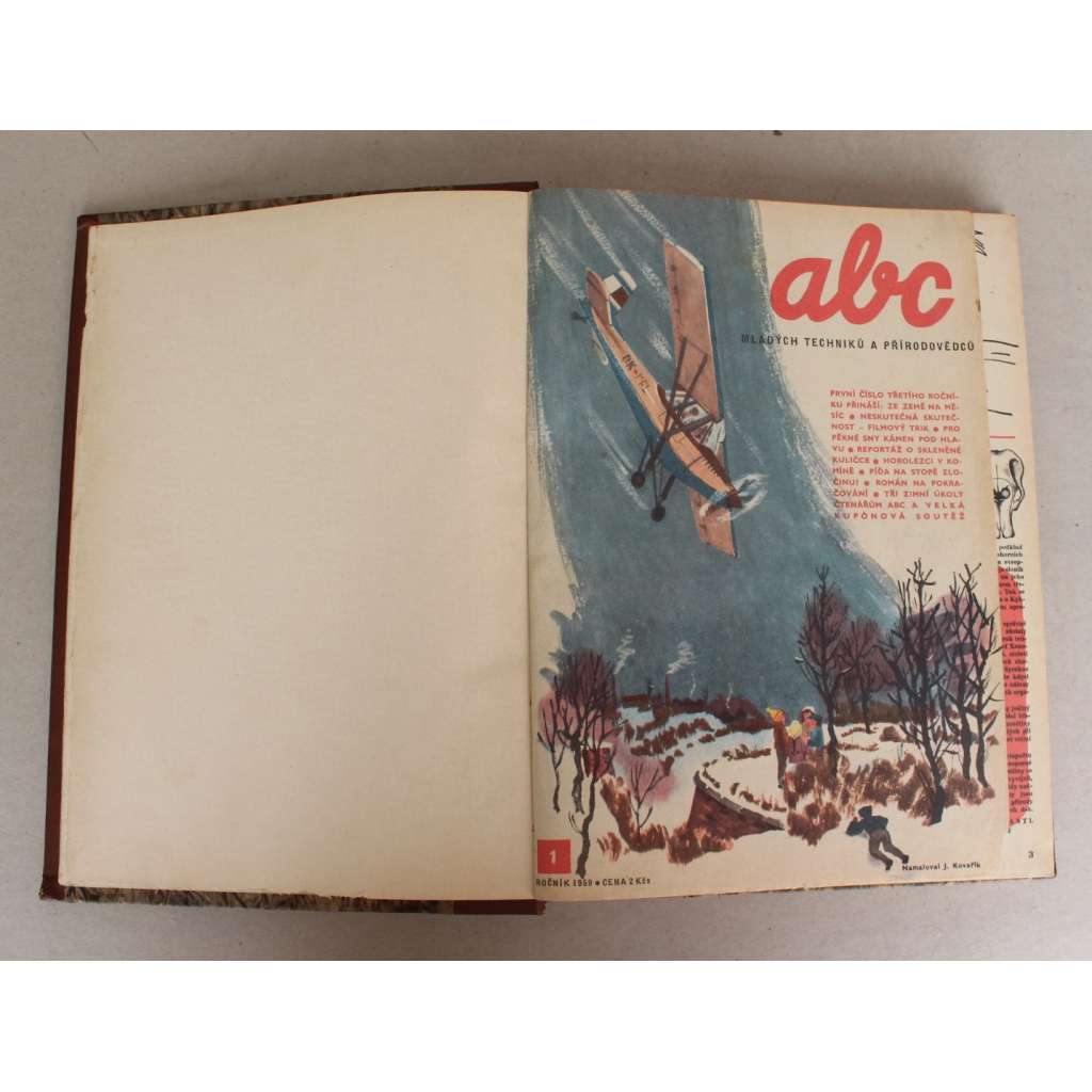 ABC mladých techniků a přírodovědců 1959 (časopis, věda, technika, příroda, mj. Jak se oblékneme pro let na Měsíc, Živé zkameněliny [ilustr. Burian], Bouda na počasí, Bratr Čezety, Lodě v zemi bez moře, Letadlem za letci)