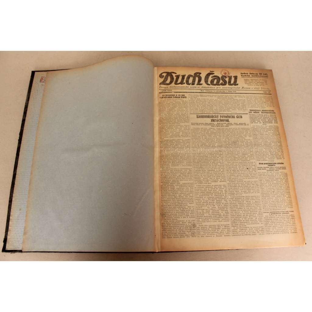 Duch Času. Časopis Československé sociální demokracie pro Moravu a obojí Slezsko 1924, roč. XXVI (noviny, Sociální demokracie, první republika, mj. Ve šlépějích 28. října, Volby na slezské straně, Odboj proti Trockému vzrůstá)
