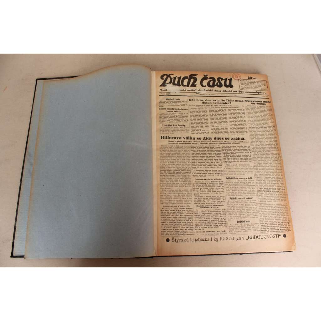 Duch času 1933, roč. XXXV. (noviny, první republika, Ostravsko, mj. Hitlerova válka se Židy dnes se začíná, Pakt čtyř velmocí a Malá dohoda, Německý militarismus už opět straší, Proces s fašistickými pučisty [Gajda])