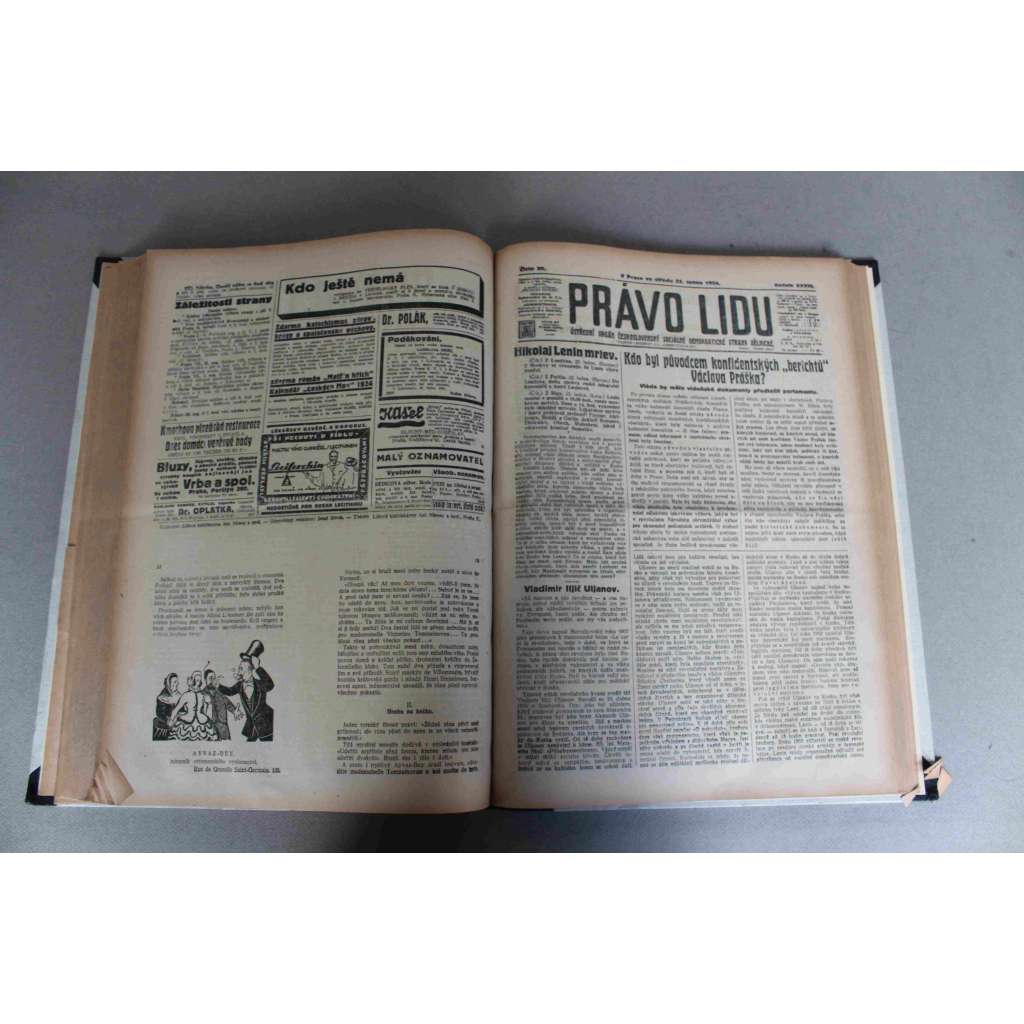 Právo lidu 1924, roč. XXXIII (leden) (noviny, deník, první republika, sociální demokracie, mj. Lenin úmrtí, Vzpomínka neradostná [atentát Rašín], Revoluce v Řecku skončena, Útok na frank)