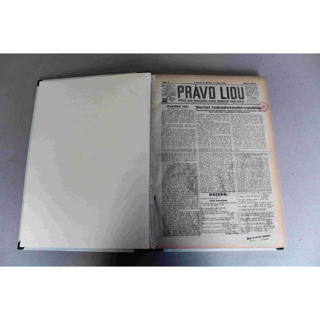 Právo lidu 1925, roč. XXXIV (leden) (noviny, deník, první republika, sociální demokracie, mj. Herriot o ČSR, Ze života mormonů, Mussoliniho smrtelné křeče, Oslo, Dopravní otázky Velké Prahy, Vojtěch Preissig, Trocký s vojíny rudé armády)