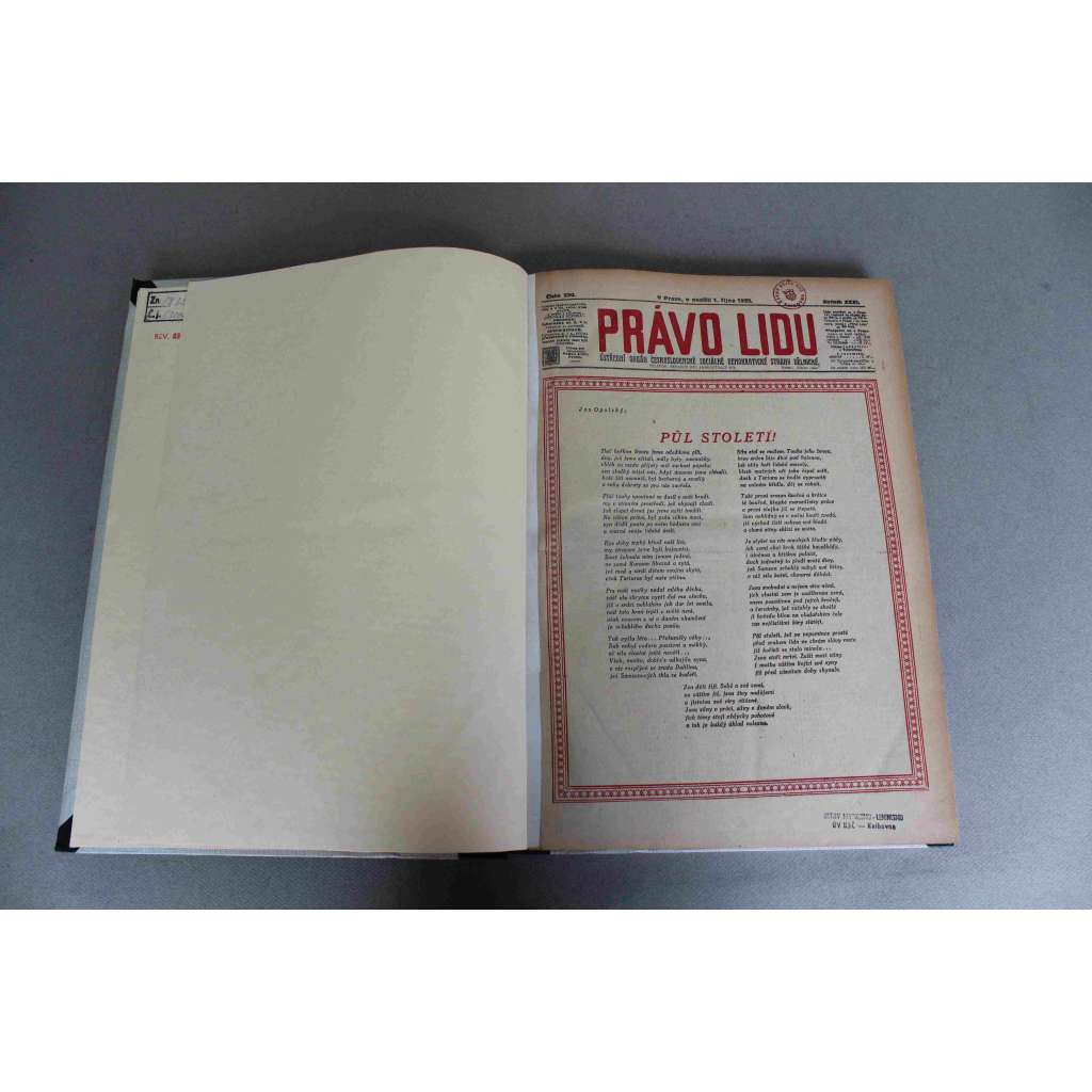Právo lidu 1922, roč. XXXI (říjen) (noviny, deník, první republika, sociální demokracie, mj. 28. říjen a naše kultura, Půl století - Právo lidu, Anglické stanovisko v otázce Blízkého východu [Kemal paša], Stávka horníků na Ostravsku)