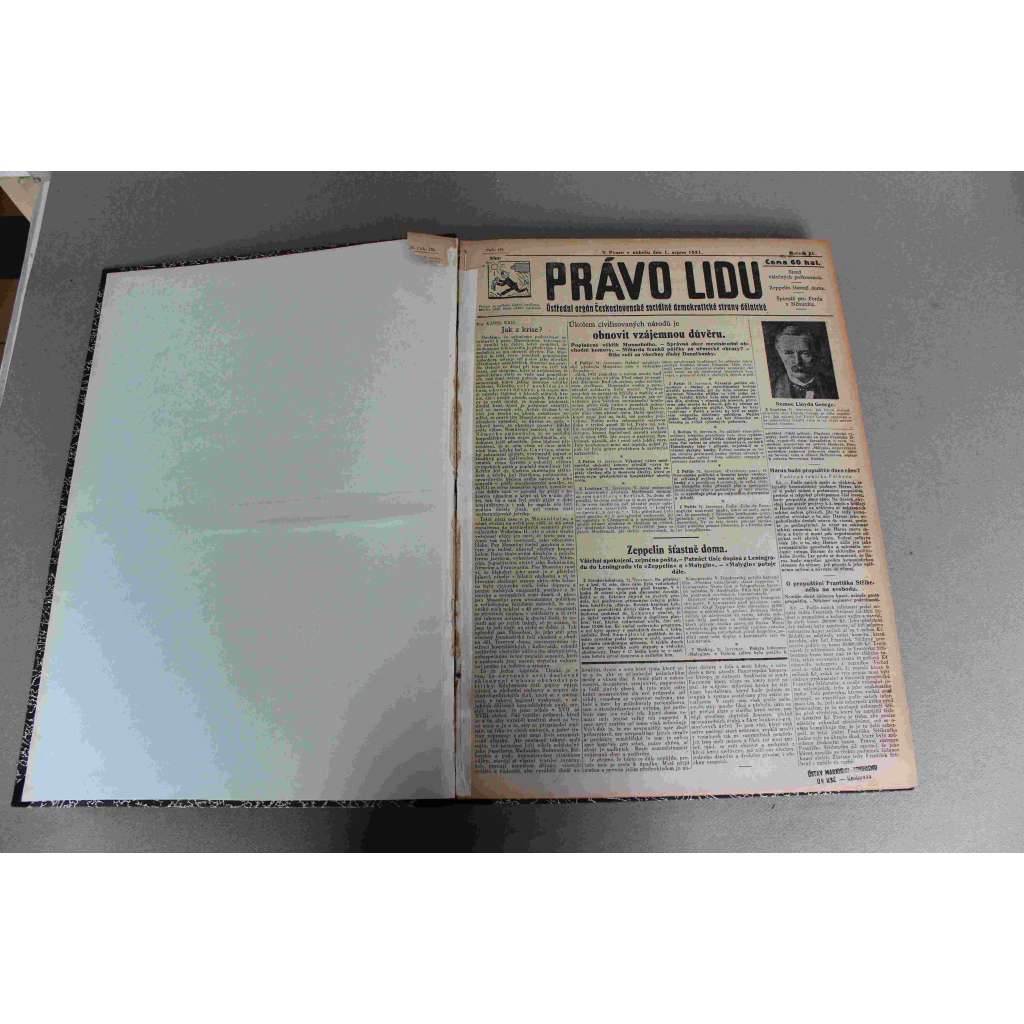 Právo lidu 1931, roč. XL (srpen) (noviny, deník, první republika, sociální demokracie, mj. Jak se dělá nezaměstnanost, Pražští troglodité, Žena a rodina, Nositel Nobelovy ceny o socialismu [T. Mann], Krvavý plebiscit v Berlíně)